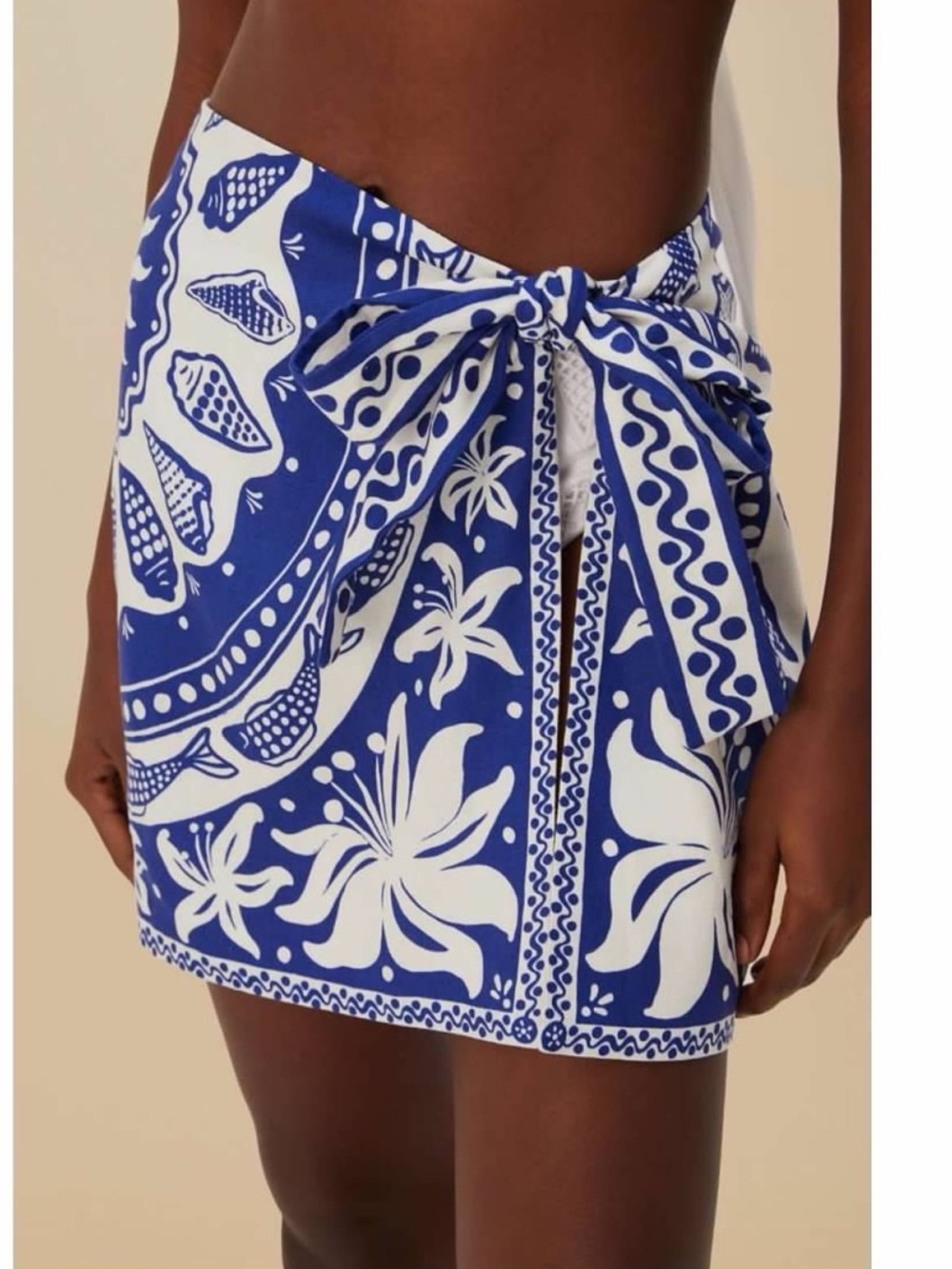 FARM Rio Blue Nature Linen Blend Tie Sarong Cover-up Skirt Size Medium NWT - Picture 12 of 14
